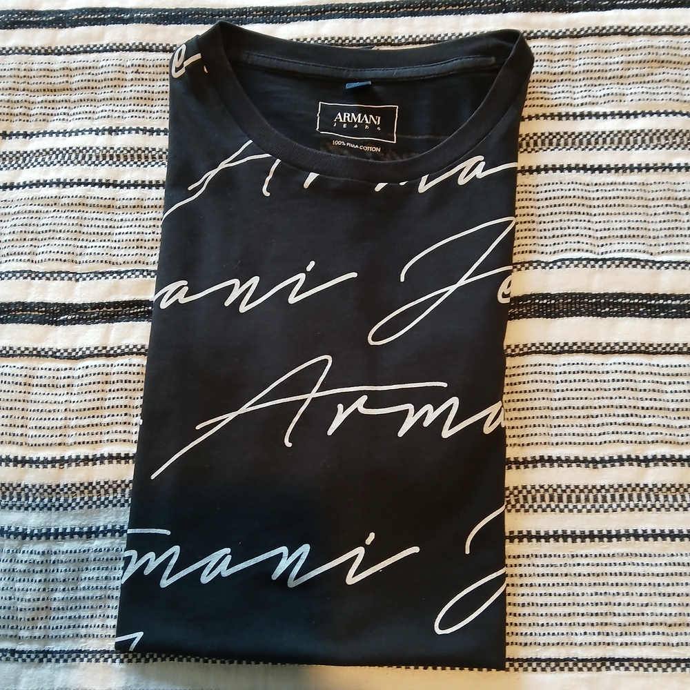 Armani Jeans Black Tee with White Script